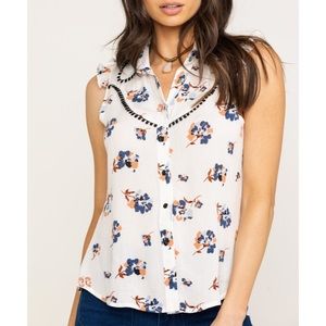 Shyanne-Ivory Flutter Sleeve Floral Shirt-M